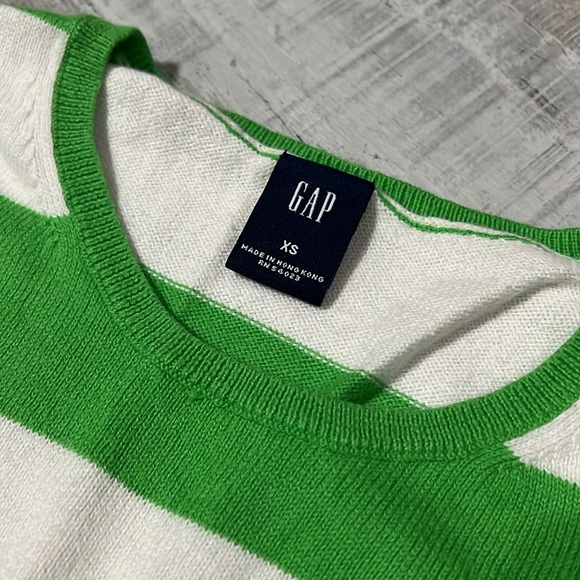 Gap Crewneck Chunky Green & White Stripe Sweater Women’s Size XS Stretch - Picture 4 of 11